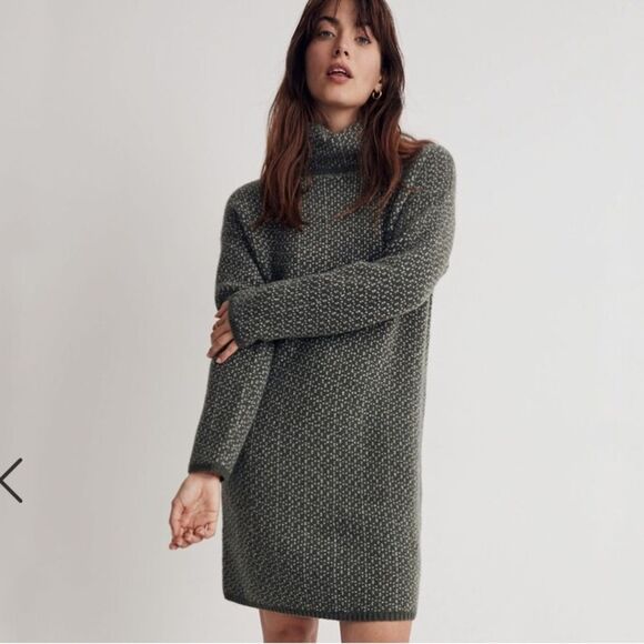NWT Madewell Oversized Turtleneck Sweater Dress in Geo Print Wool Blend XXS - Picture 2 of 12